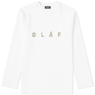 Shop Olaf Hussein Long Sleeve Ølåf Chain Stitch Tee In White