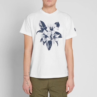 Shop Engineered Garments Floral Print Cross Neck Tee In White