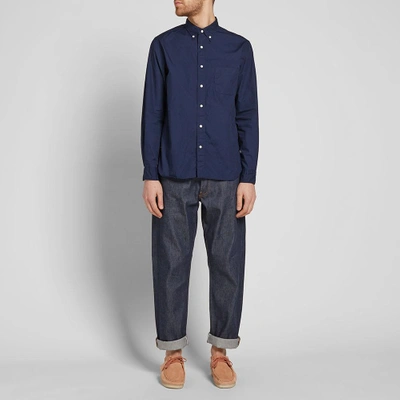 Shop Beams Plus Button Down Broadcloth Shirt In Blue