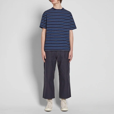 Shop Beams Plus Indigo Stripe Pocket Tee In Blue