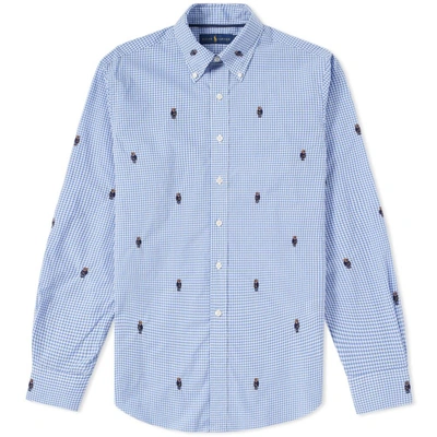 Shop Polo Ralph Lauren Bear Jacquard Gingham Poplin Shirt In Blue
