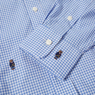 Shop Polo Ralph Lauren Bear Jacquard Gingham Poplin Shirt In Blue