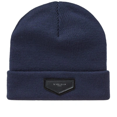 Shop Givenchy Patch Logo Beanie In Blue