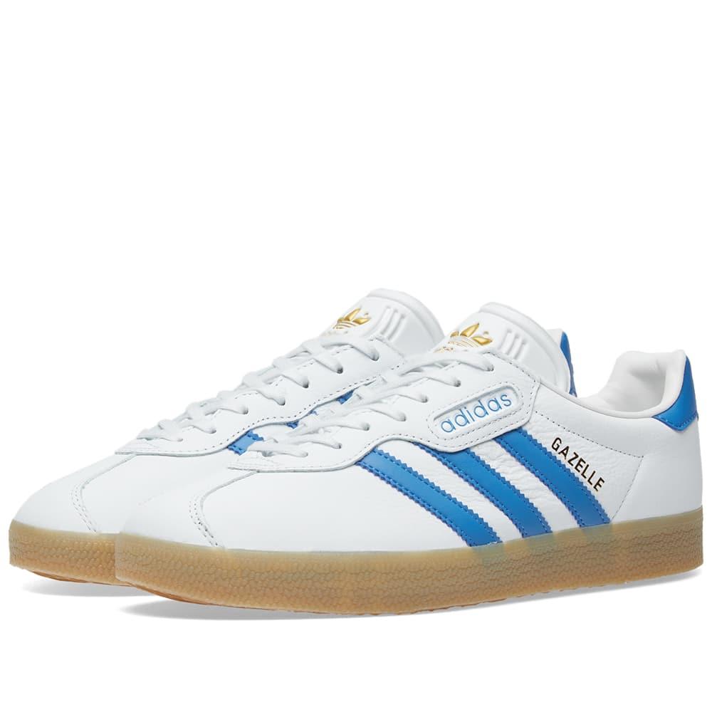 adidas originals gazelle super sneakers in white and blue