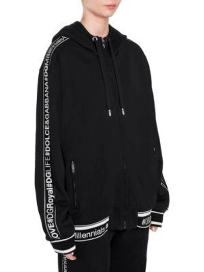 Shop Dolce & Gabbana Logo Trim Hoodie In Black