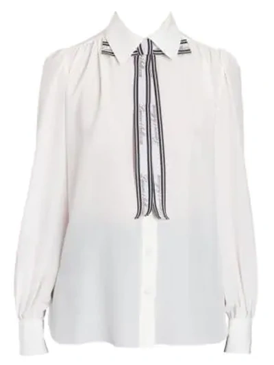 Shop Dolce & Gabbana Silk Tie Neck Blouse In White