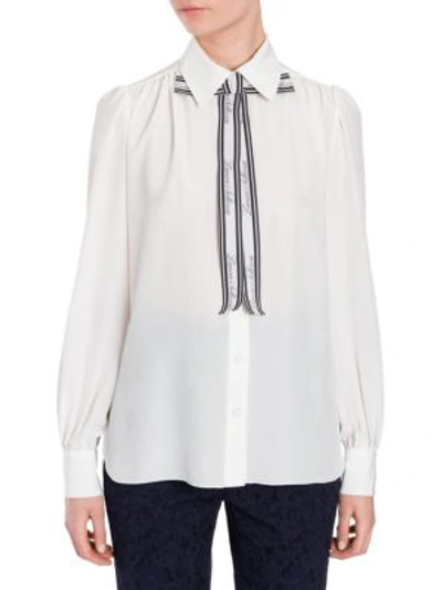 Shop Dolce & Gabbana Silk Tie Neck Blouse In White