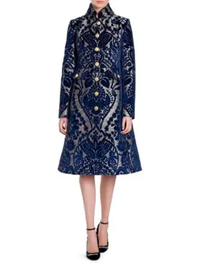 Shop Dolce & Gabbana Velvet Jacquard Coat In Navy