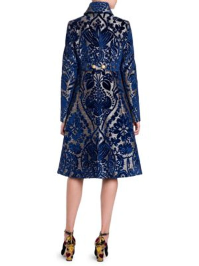 Shop Dolce & Gabbana Velvet Jacquard Coat In Navy