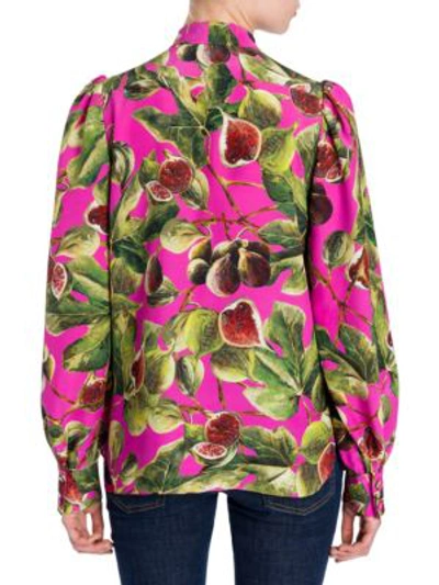 Shop Dolce & Gabbana Fig Print Tie Neck Blouse In Pink