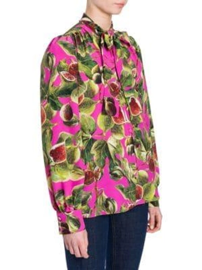 Shop Dolce & Gabbana Fig Print Tie Neck Blouse In Pink