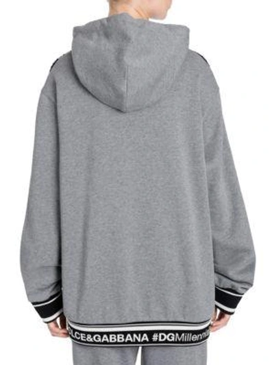 Shop Dolce & Gabbana Logo Trim Hoodie In Grey