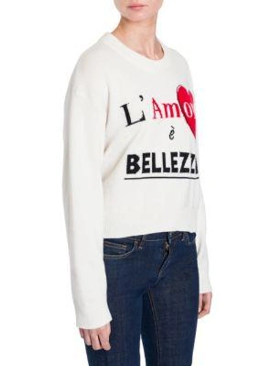 Shop Dolce & Gabbana Cashmere Cropped L'amore È Bellezza Sweater In Ivory