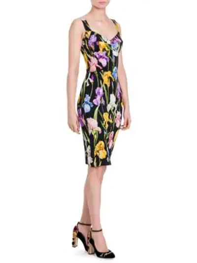 Shop Dolce & Gabbana Bustier Floral Dress In Black Iris