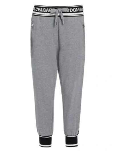 Shop Dolce & Gabbana Logo Stripe Cropped Joggers In Grey