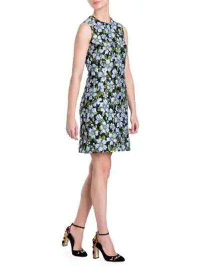 Shop Dolce & Gabbana Floral Jacquard Sleeveless Dress In Blue Floral