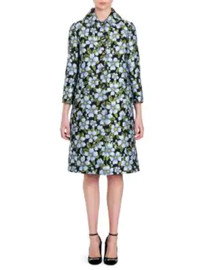 Shop Dolce & Gabbana Floral Jacquard Coat In Blue Floral