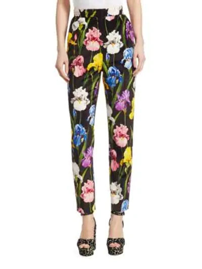 Shop Dolce & Gabbana Velvet Floral Print Pants In Black Multi