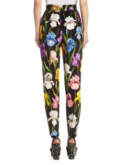 Shop Dolce & Gabbana Velvet Floral Print Pants In Black Multi