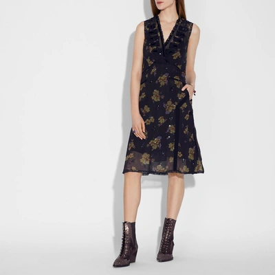 Shop Coach Forest Floral Print Military Dress In Black/green