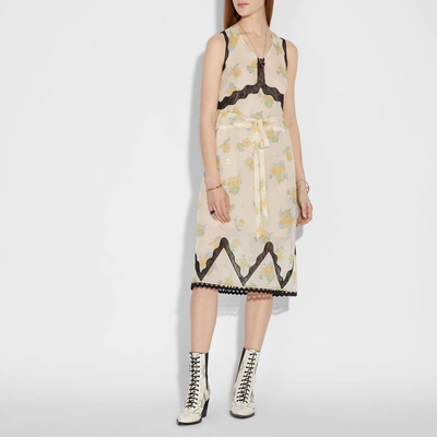 Shop Coach Forest Floral Print Sleeveless Dress In Cream