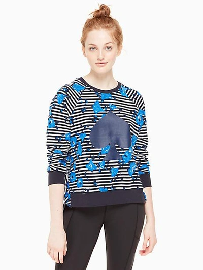 Shop Kate Spade Hibiscus Stripe Pullover In Rich Navy