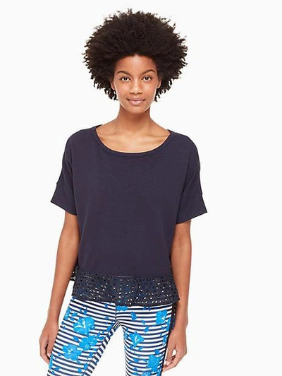 Shop Kate Spade Eyelet Flounce Pullover In Rich Navy