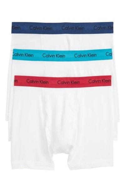 Shop Calvin Klein 3-pack Boxer Briefs In White Seaway/ Blue/ Amaranth