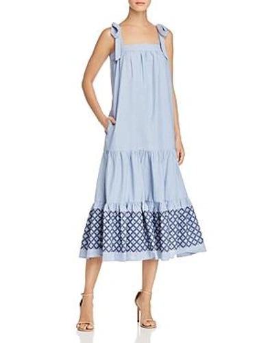 Shop Rebecca Minkoff Lucy Embroidered-hem Midi Dress In Blue