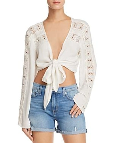 Shop Band Of Gypsies Crochet-inset Tie-front Top In Ivory