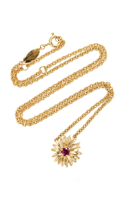 Shop Aurelie Bidermann Floral Daisy Necklace In Gold