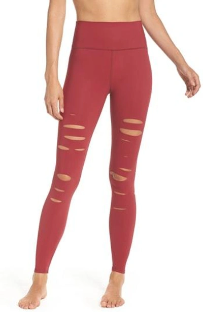 Shop Alo Yoga Ripped Airbrush Leggings In Red Velvet