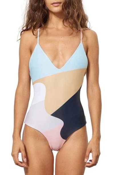 Shop Mara Hoffman Emma One-piece Swimsuit In Peach Multi