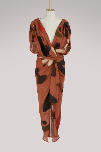 Shop Jacquemus Henri Dress In Brown Print Beige