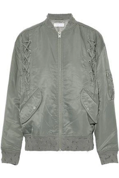 Shop Iro Woman Lace-up Distressed Shell Bomber Jacket Grey Green