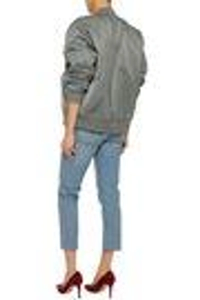 Shop Iro Woman Lace-up Distressed Shell Bomber Jacket Grey Green