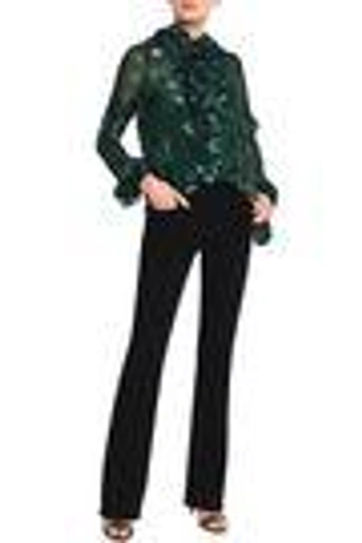 Shop Anna Sui Woman Ruffle-trimmed Metallic Silk-blend Fil Coupé Shirt Forest Green