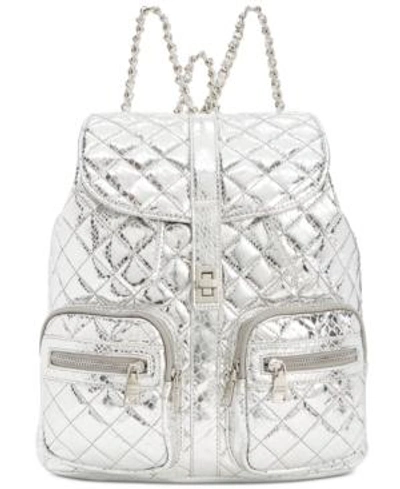 Shop Steve Madden Hollie Quilted Metallic Backpack In Silver/silver