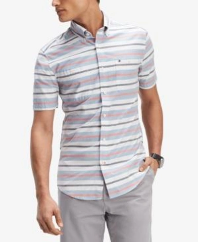 Shop Tommy Hilfiger Men's Multi-stripe Classic Fit Shirt, Created For Macy's In Hawthorne Blue