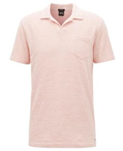 Shop Hugo Boss Boss Men's Regular/classic-fit Fine-striped Cotton Polo Shirt In Poppy Red