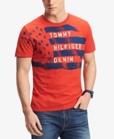 Shop Tommy Hilfiger Denim Men's Flag Graphic-print T-shirt In Fiery Red
