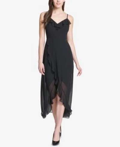 Shop Kensie Ruffled Tulip-hem Maxi Dress In Black