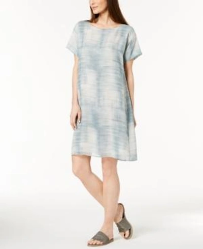 Shop Eileen Fisher Silk Boat-neck Dress, Regular & Petite In Bluesteel