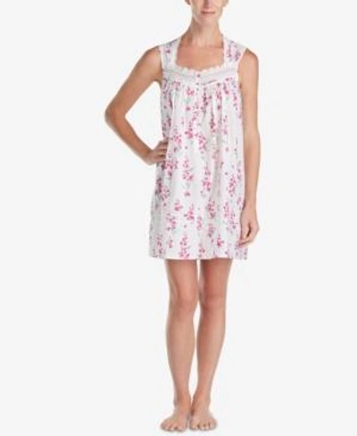 Shop Eileen West Lace-trim Woven Cotton Nightgown In White Pink