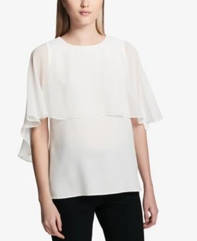 Shop Calvin Klein Flounce Popover Top In Soft White