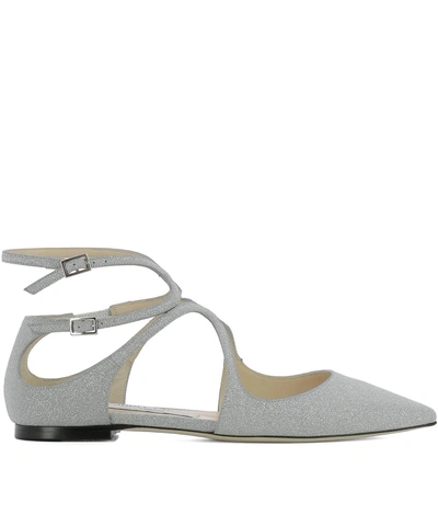 Shop Jimmy Choo Silver Leather Lancer Flat Ballerinas