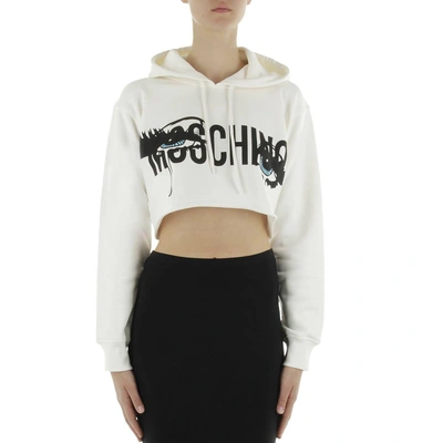 Shop Moschino Sweater Cropped Sweatshirt Eyes Capsule Collection With Hood And  Eyes Print In White