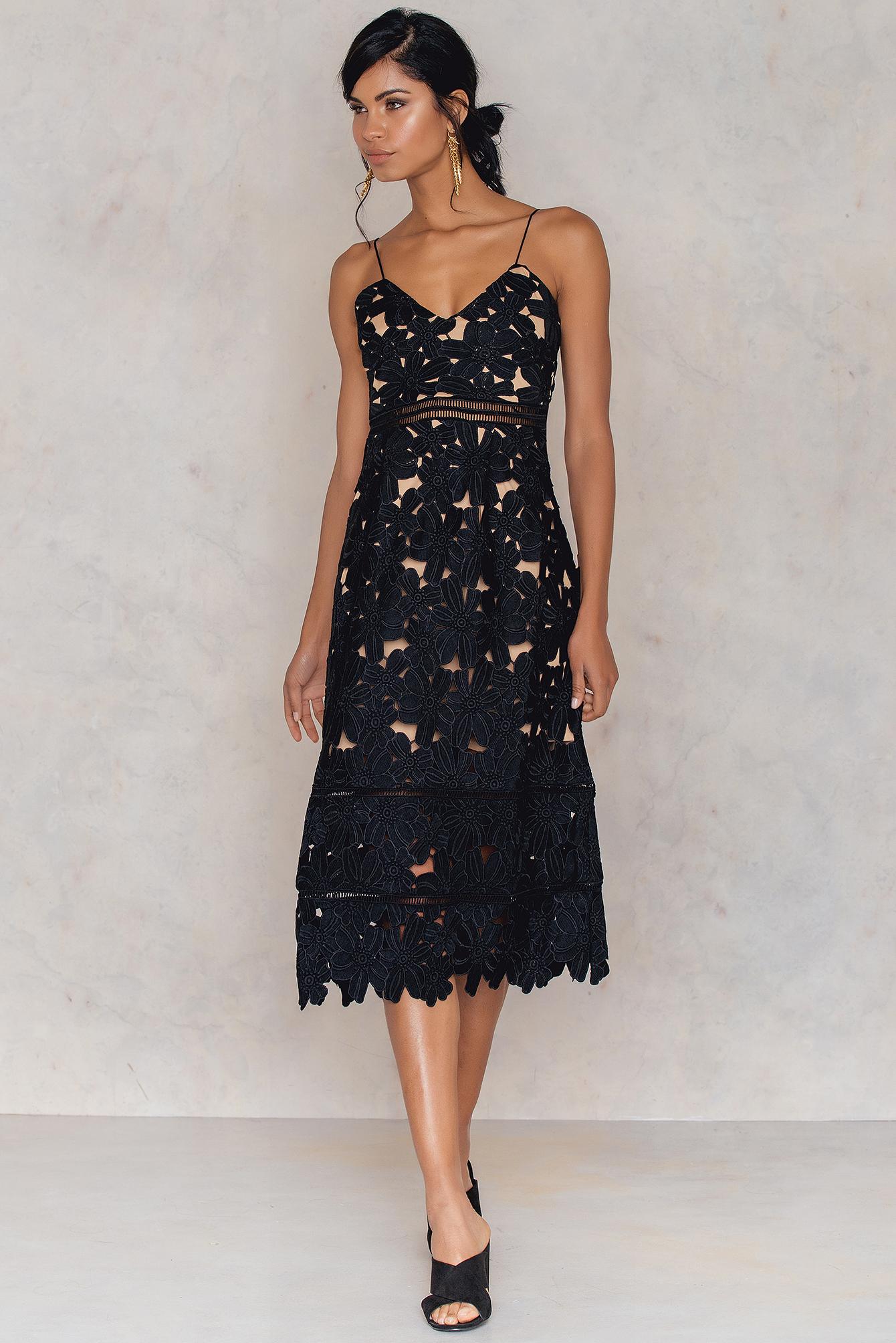 black crochet midi dress