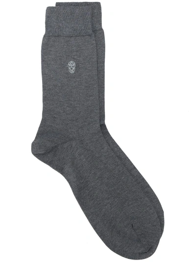 Shop Alexander Mcqueen Logo Embroidered Socks - Grey
