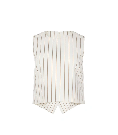 Shop Tibi Ivory Multi Sateen Stripe Sleeveless Top